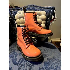 Dr Martens Coral Pink Orange Patent Leather Boots size 6/EU 37